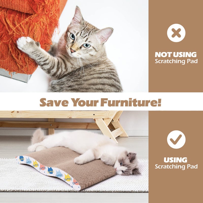Pet Prime 3PCS Cat Scratcher Cardboard Board 3 Pack Cat Recycle Corrugated Scratching Pad Cat Scratching Lounge Sofa Bed Wave Shape Cat Scratch Pad with Catnip (3PCS) - Image 3